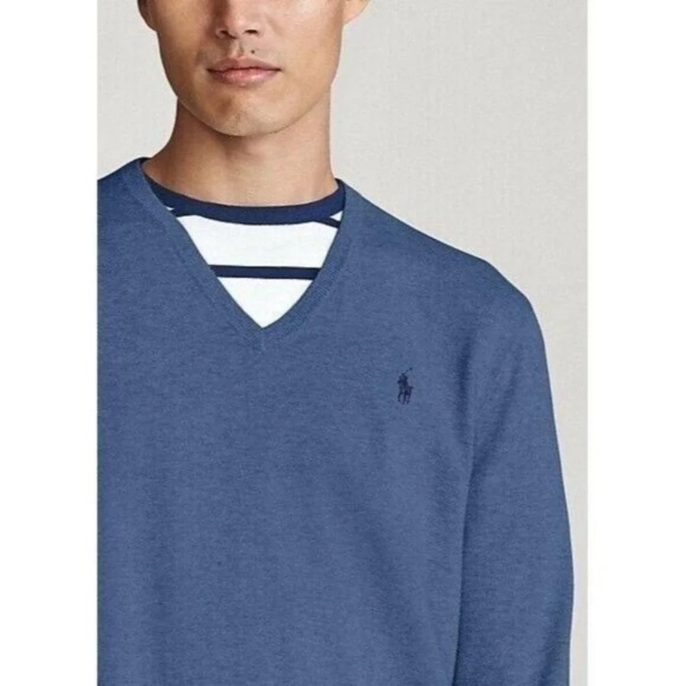 Polo Ralph Lauren men's V neck Pima‎ cotton Sweater Blue Size Large